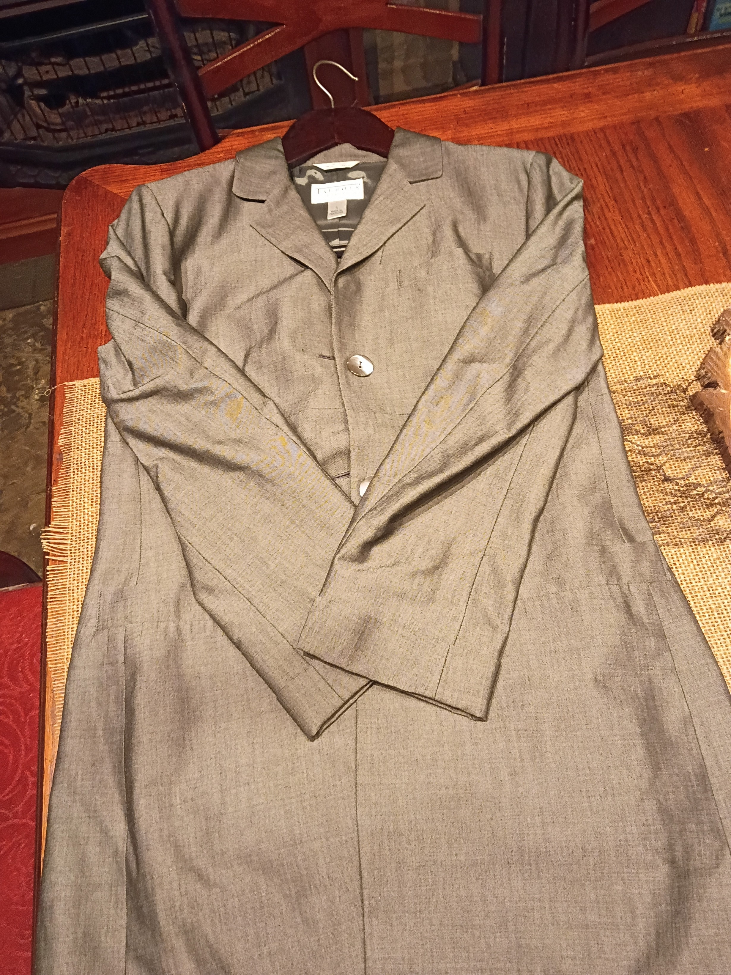 Vintage Talbots Women's Gray Long Trench Coat Pant Suit — image 7 of 7
